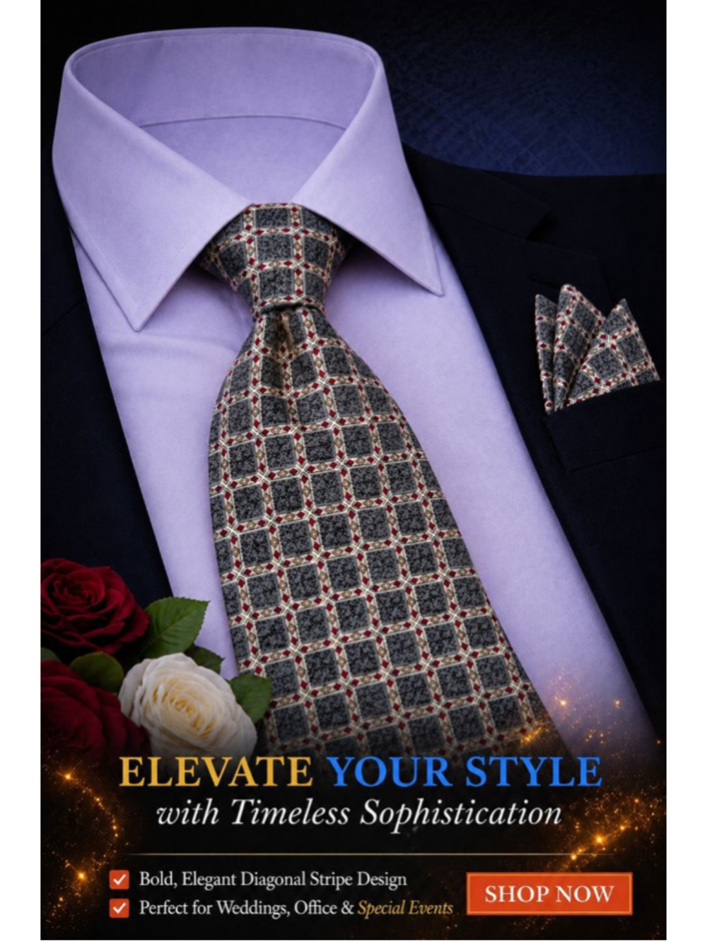 Zylos George Machado Gray Red Patterned Silk Men’s Tie One Size